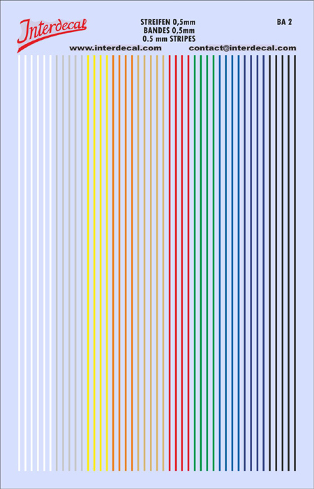 Stripes 0,5mm Waterslidedecals different colors 119x79mm INTERDECAL