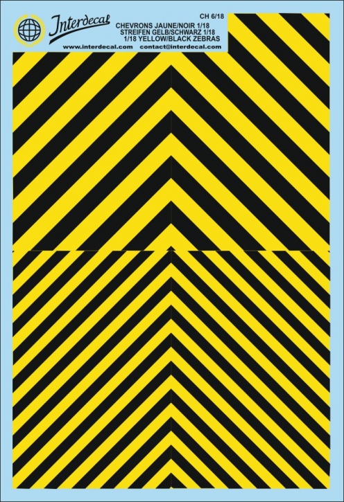 Warnstreifen 1/18 Naßschiebebild Decal gelb-schwarz 170x120mm INTERDECAL
