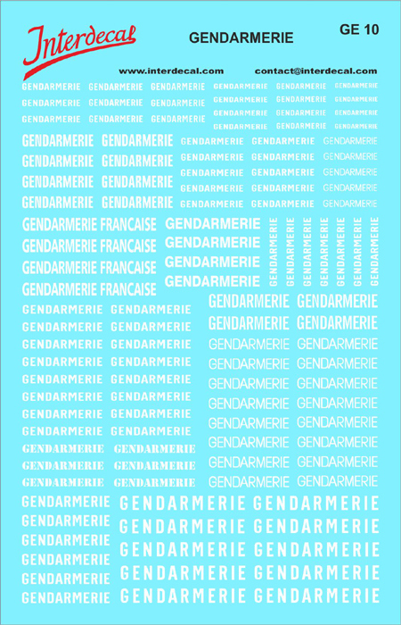 French Police 1/43 Waterslidedecals 120x85mm INTERDECAL