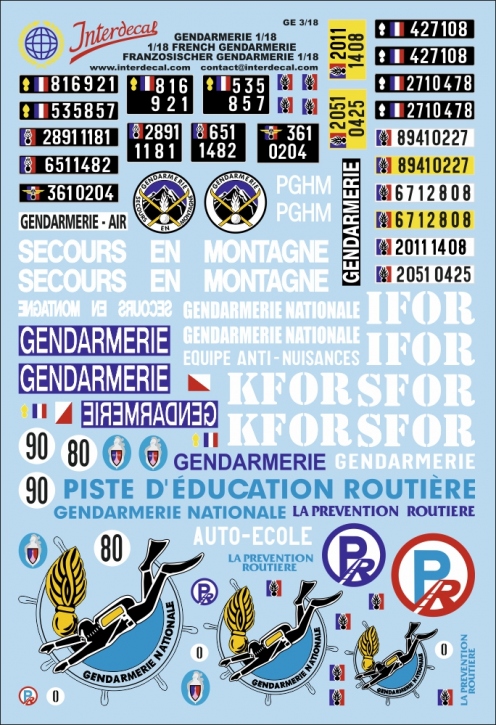French Police 1/18 Waterslidedecals 170x120mm INTERDECAL
