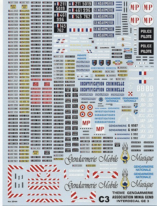 French Police 1/43 Waterslidedecals 220x160mm INTERDECAL