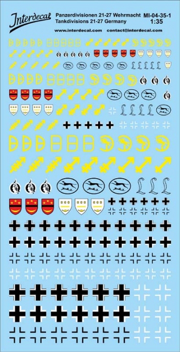 Tank divisions 21-27 Wehrmacht Germany 04 1/35 Waterslidedecals matt lacquer