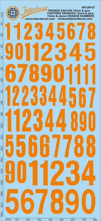 Numbers 07 15,0 plus Waterslidedecals orange 160x70mm INTERDECAL
