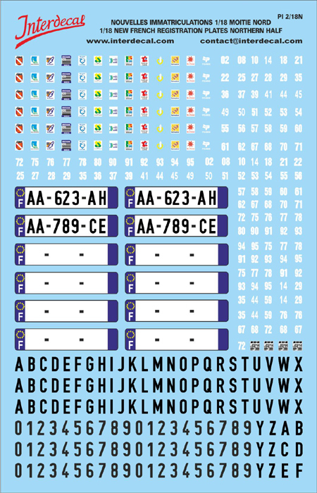 French registration plates Nord 1/18 Waterslidedecals 120x80mm INTERDECAL