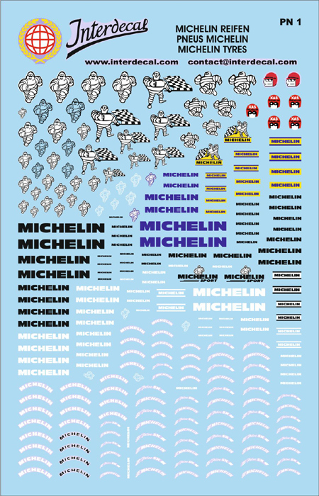 Reifen Michelin 1 1/43 Nass-Schiebebild 120x80mm INTERDECAL