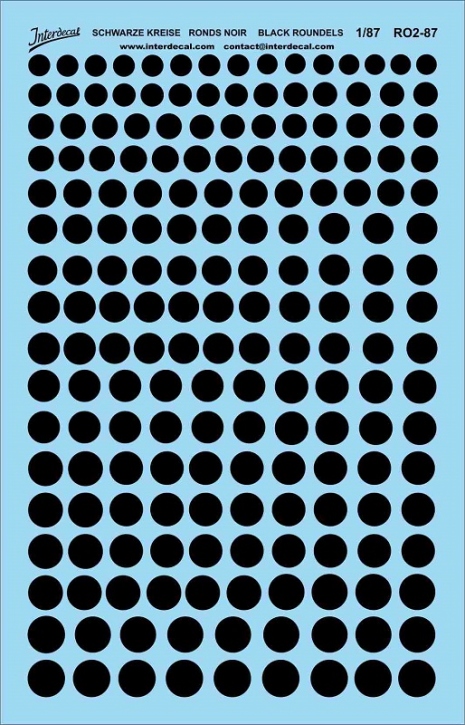 Kreise schwarz 4,0 - 7,25 mm 1/87 (140x90 mm)