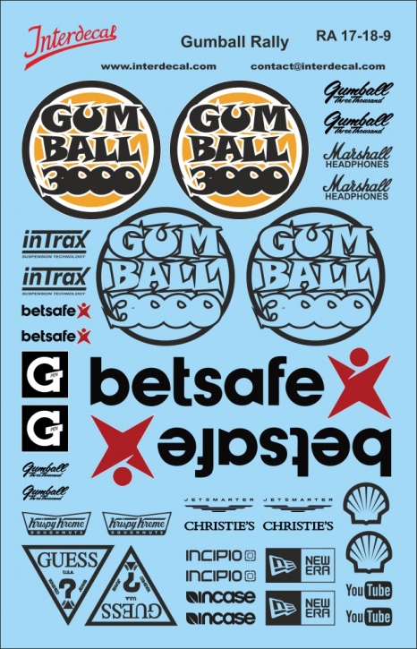 Gumball Rally Decals black 1/18 (140x90 mm)