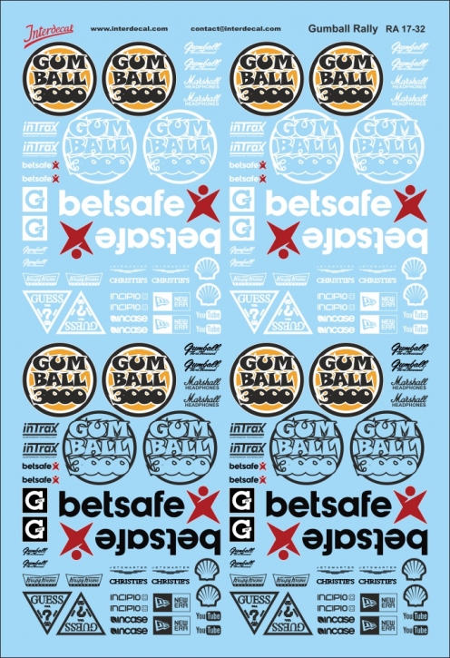 Gumball Rally Decals 1/32 (100x150 mm)