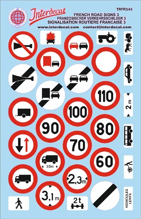 Traffic signs 03 FR 1/43 Waterslidedecals 120x80mm INTERDECAL