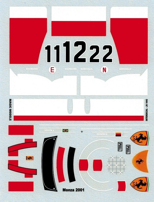 F1 Monza 2001 1/18 Waterslidedecals 95x70mm JA Miniatures