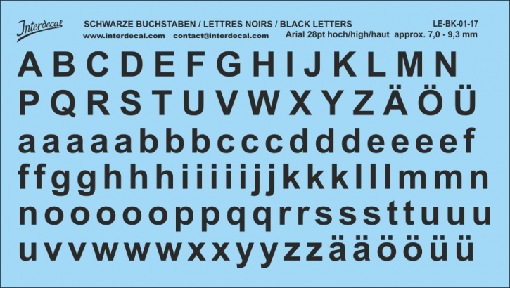 Buchstaben / lettre / letters Arial 28  pt. (145x82 mm)