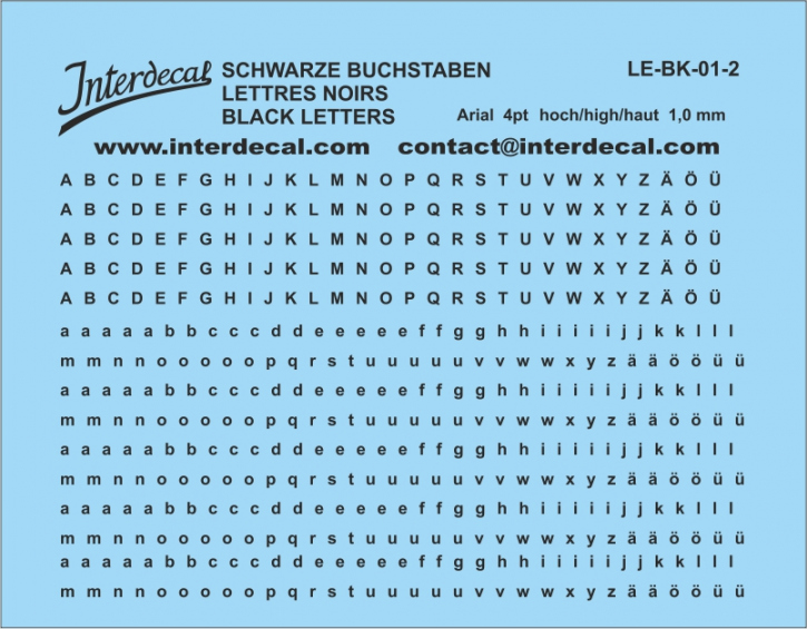 Buchstaben / lettre / letters Arial 4 pt. (68x53 mm)