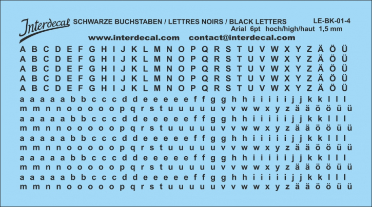 Buchstaben / lettre / letters Arial 6 pt. (95x53 mm)