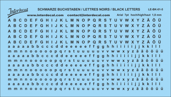 Buchstaben / lettre / letters Arial 7 pt. (110x62 mm)