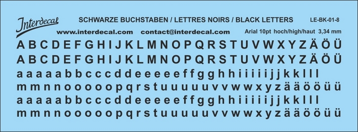 Letters Arial 10 pt. Waterslidedecals black 90x30mm INTERDECAL