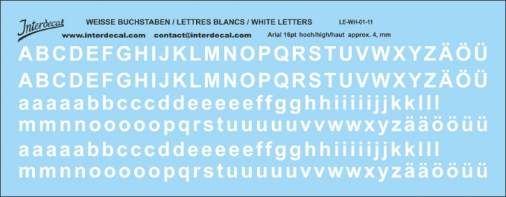 Buchstaben / lettre / letters Arial 16  pt. (140x55 mm)