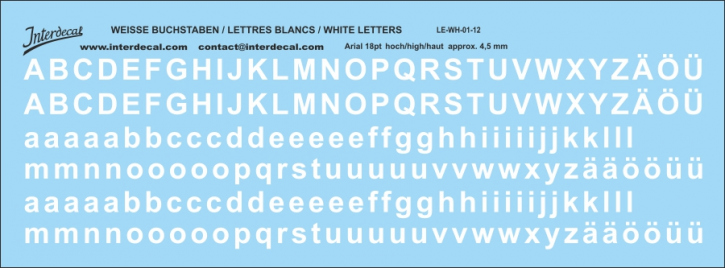 Buchstaben / lettre / letters Arial 18  pt. (157x58 mm)