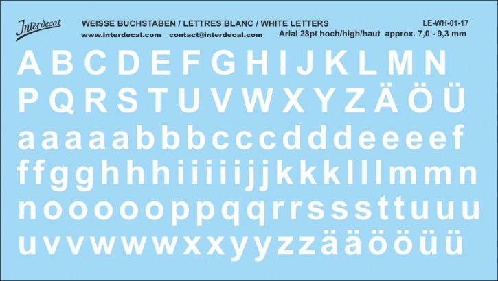 Buchstaben / lettre / letters Arial Arial 28  pt. (145x82 mm)
