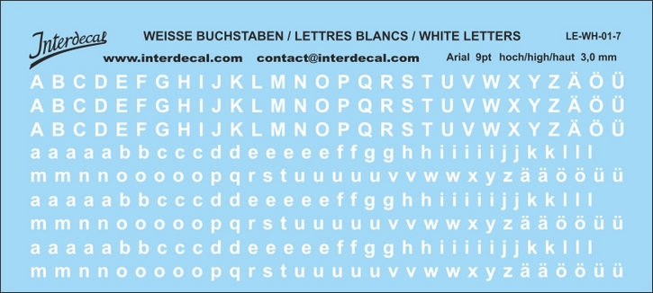 Buchstaben / lettre / letters Arial 9 pt. (110x49 mm)