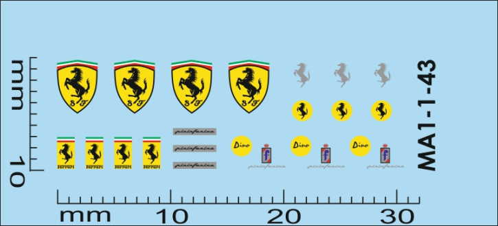 Logo 1-1 "F" 1/43 (größere Version) Naßschiebebild Decal 30x10mm INTERDECAL