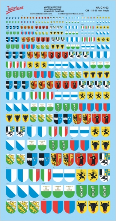 Coat of arms cantons CH 02 Waterslidedecals different colors 170x90mm