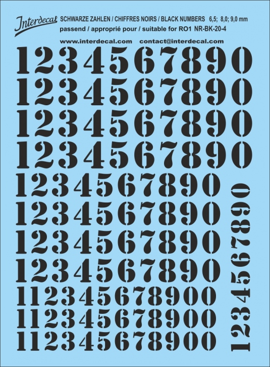Numbers 04 for R01 6,5-9mm Waterslidedecals black 102x80mm INTERDECAL