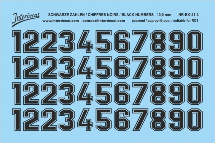 Numbers 03 for R01 10mm Waterslidedecals black 75x53mm INTERDECAL