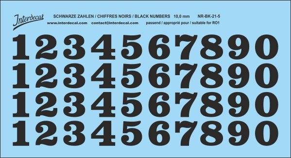 Numbers 05 for R01 10mm Waterslidedecals black 96x53mm INTERDECAL
