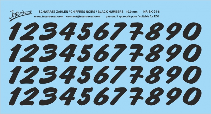 Numbers 06 for R01 10mm Waterslidedecals black 96x53mm INTERDECAL