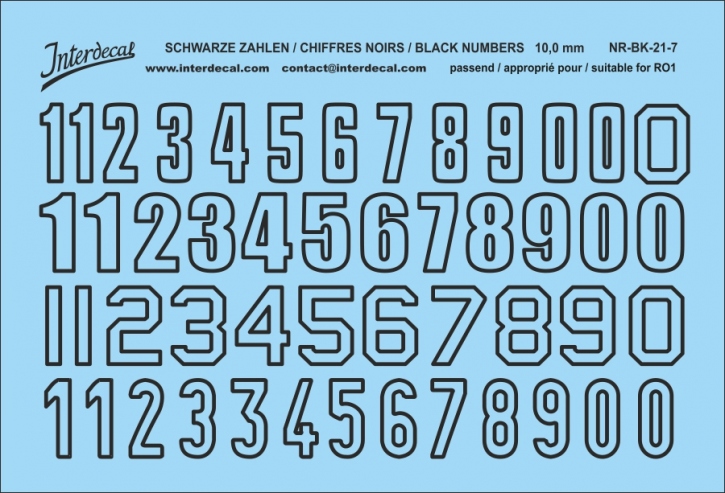 Numbers 07 for R01 10mm Waterslidedecals black 74x54mm INTERDECAL
