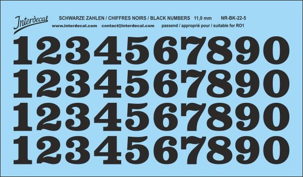 Numbers 05 for R01 11mm Waterslidedecals black 98x59mm INTERDECAL