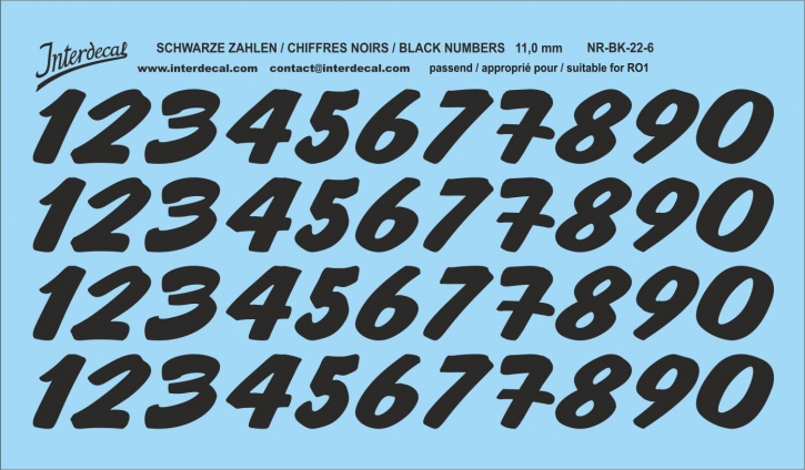 Numbers 06 for R01 11mm Waterslidedecals black 98x59mm INTERDECAL
