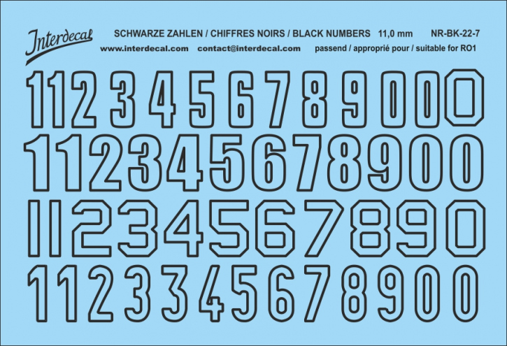 Numbers 07 for R01 11mm Waterslidedecals black 90x59mm INTERDECAL