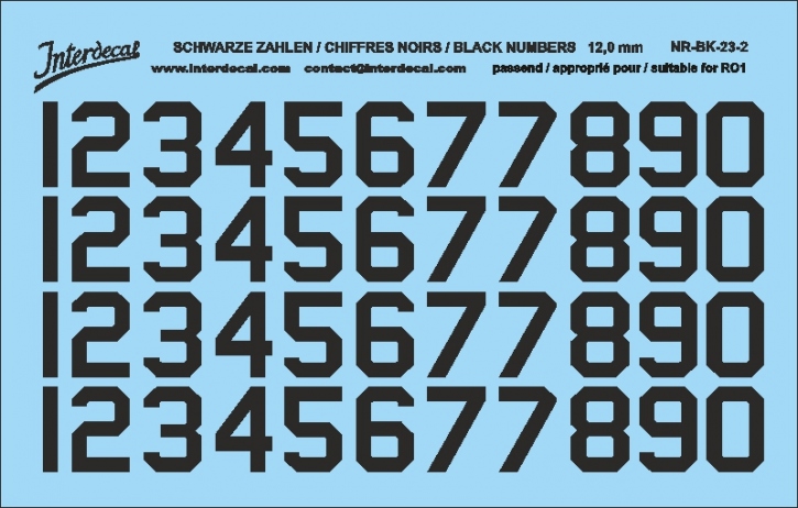 Black Numbers Decal for R01 13mm naßschiebebild start numbers NR-BK-24-3 