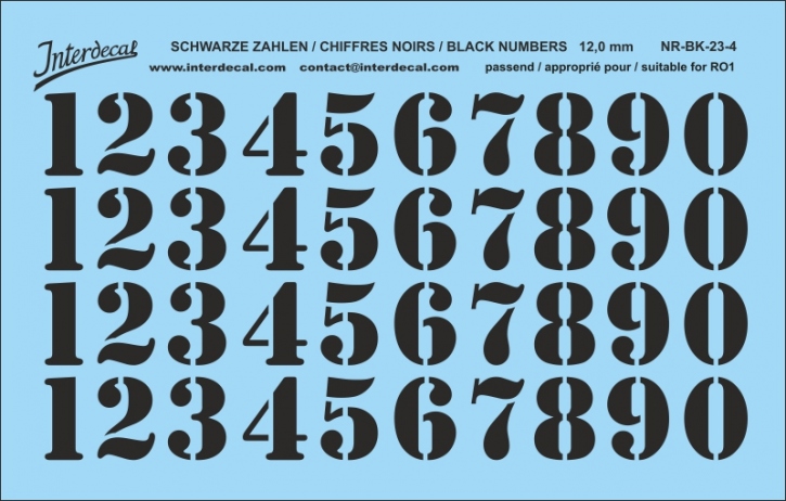Numbers 04 for R01 12mm Waterslidedecals black 93x62mm INTERDECAL