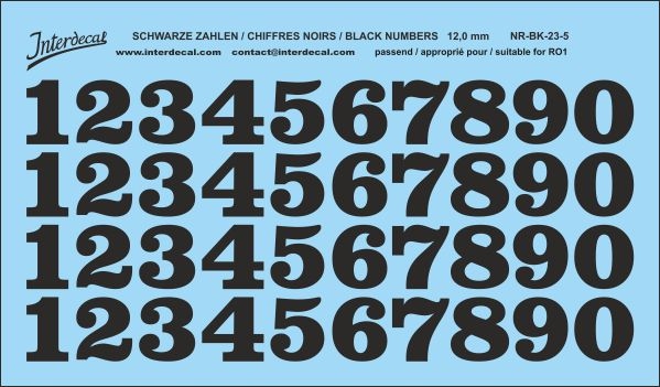 Numbers 05 for R01 12mm Waterslidedecals black 103x62mm INTERDECAL