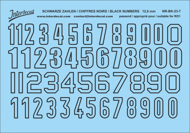 Numbers 07 for R01 12mm Waterslidedecals black 90x68mm INTERDECAL