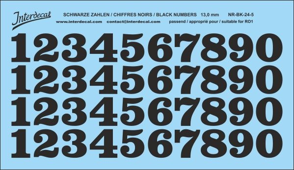 Numbers 05 for R01 13mm Waterslidedecals black 113x67mm INTERDECAL