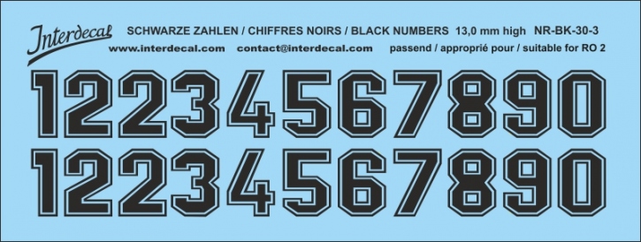 Numbers 03 for R02 13mm, high Waterslidedecals black 102x36mm INTERDECAL