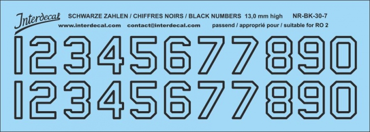 Numbers 07 for R02 13mm, high Waterslidedecals black 111x37mm INTERDECAL