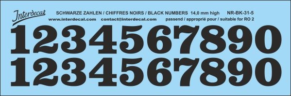 Black numbers 05 for RO2 17,5 mm high  (175x55 mm)