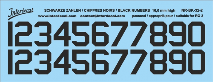 Chiffres 02 pour R02 16mm, haut Décalcomanies noir 116x43mm INTERDECAL