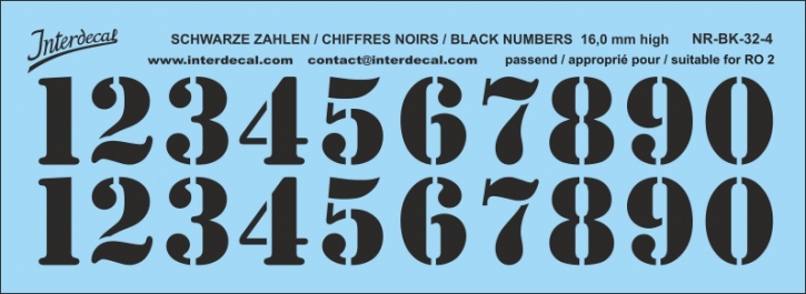 Numbers 04 for R02 16mm, high Waterslidedecals black 125x43mm INTERDECAL
