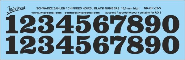 Numbers 05 for R02 16mm, high Waterslidedecals black 141x42mm INTERDECAL