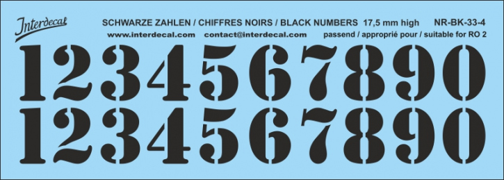 Chiffres 04 pour R02 17,5mm, haut Décalcomanies noir 138x46mm INTERDECAL