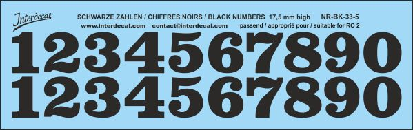 Chiffres 05 pour R02 17,5mm, haut Décalcomanies noir 155x45mm INTERDECAL