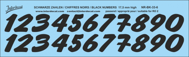 Chiffres 06 pour R02 17,5mm, haut Décalcomanies noir 162x45mm INTERDECAL