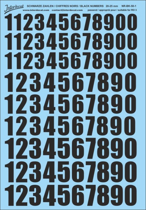 Numbers 01 for R03 20-25mm Waterslidedecals black 230x165mm INTERDECAL