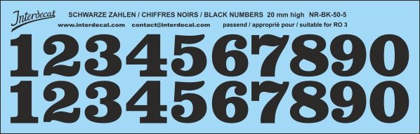 Black numbers 05 for RO3 20mm (198x63 mm) NR-BK-50-5