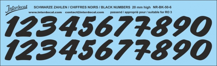 Numbers 06 for R03 20mm Waterslidedecals black 195x45mm INTERDECAL